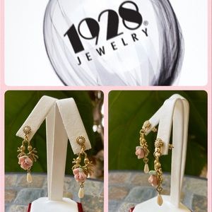 Vintage 1928 Rose Porcelain/ Pearl Earrings